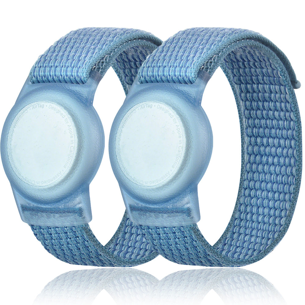 2PCS Soft Nylon Wristbands for Airtag Adjustable Bracelet for Airtag for Little Ones Adults-Blue