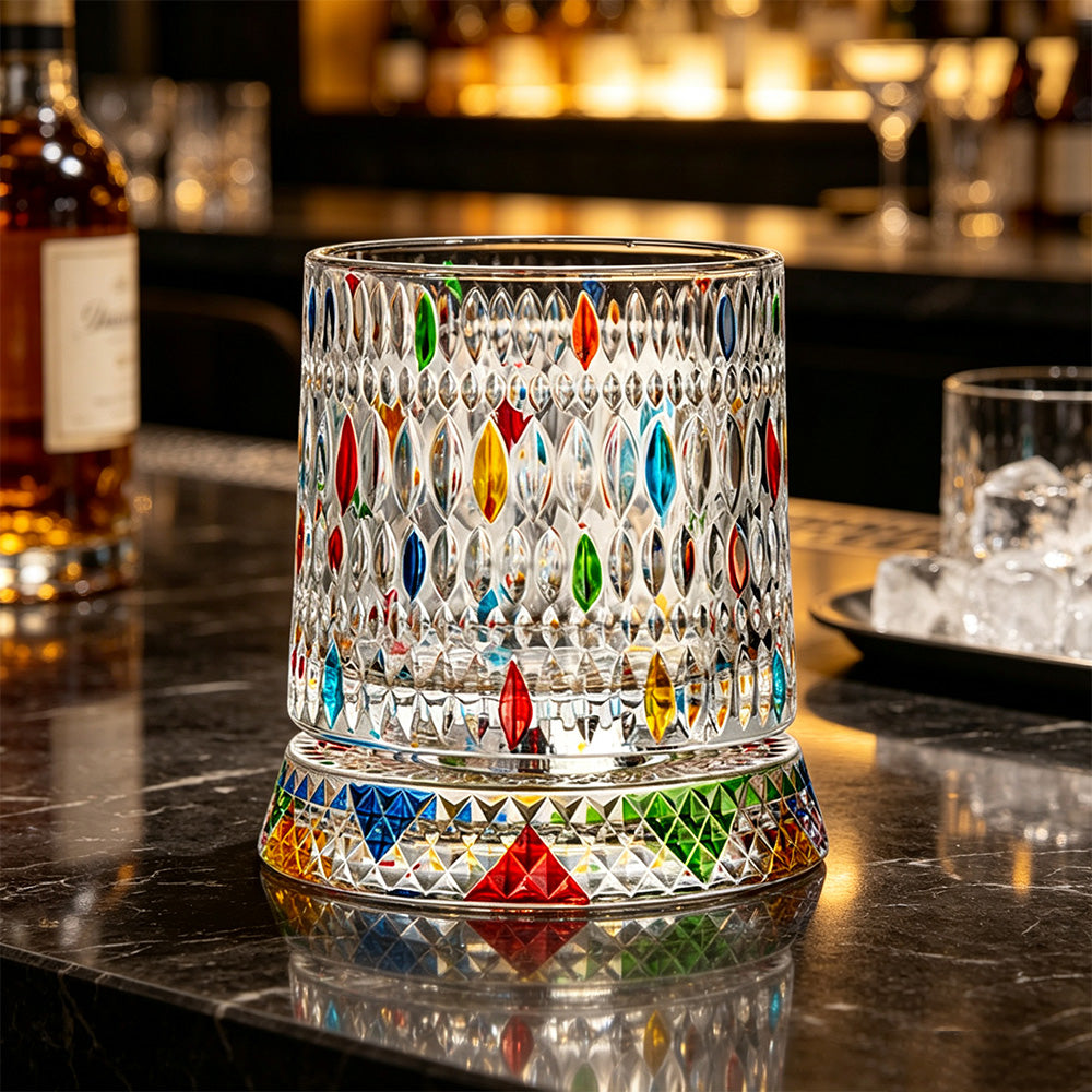 270ml Rotating Whiskey Glass Hand Painted Whiskey Tumbler for Home Bar