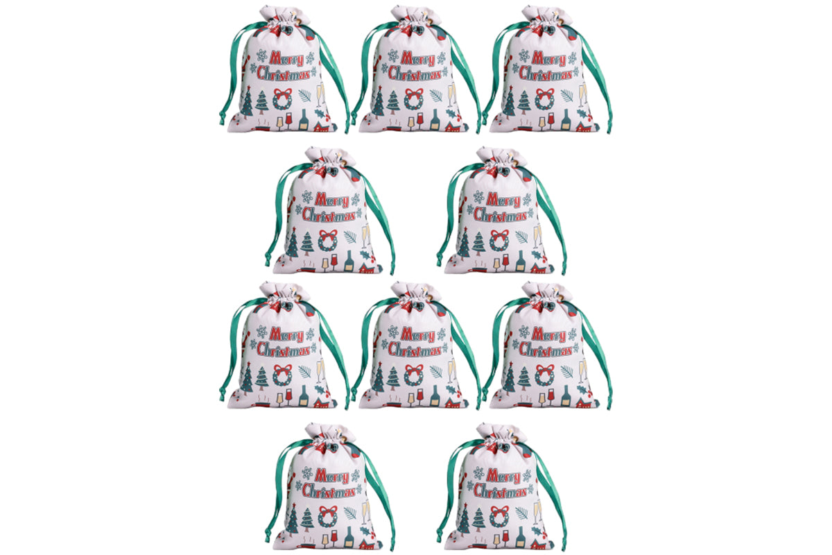 10Pcs 40x30cm Christmas Drawstring Bags Christmas Sack Holiday Wrapping Sacks