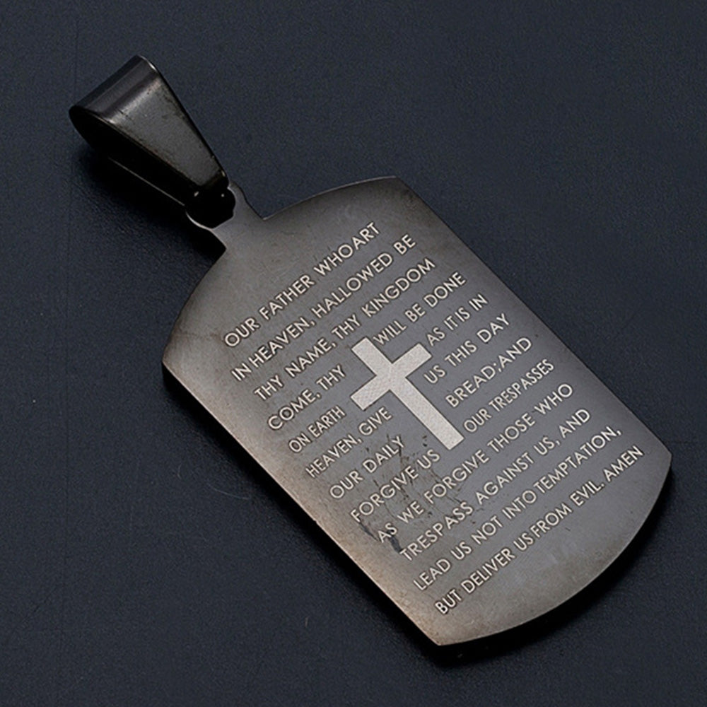 Stainless Steel Bible Cross Military Tag Pendant Necklace