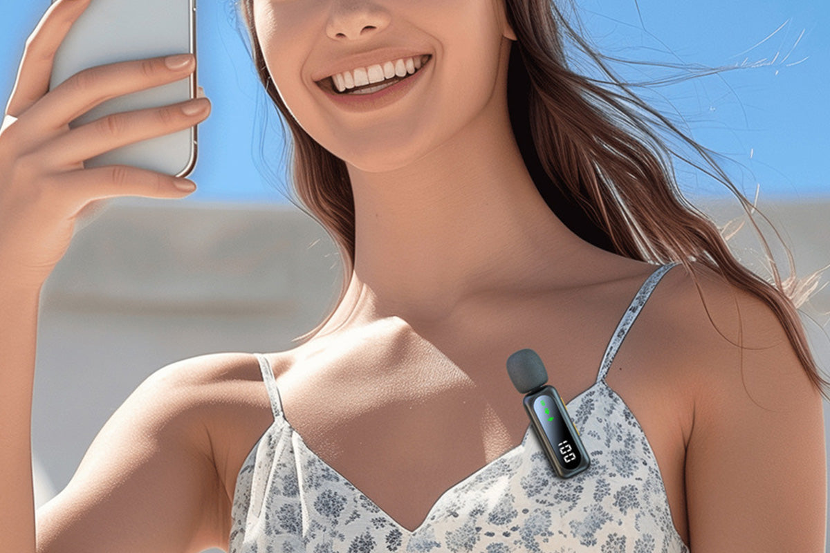 Wireless Lavalier Microphone LED Display Mini Mic For Android Apple Phone