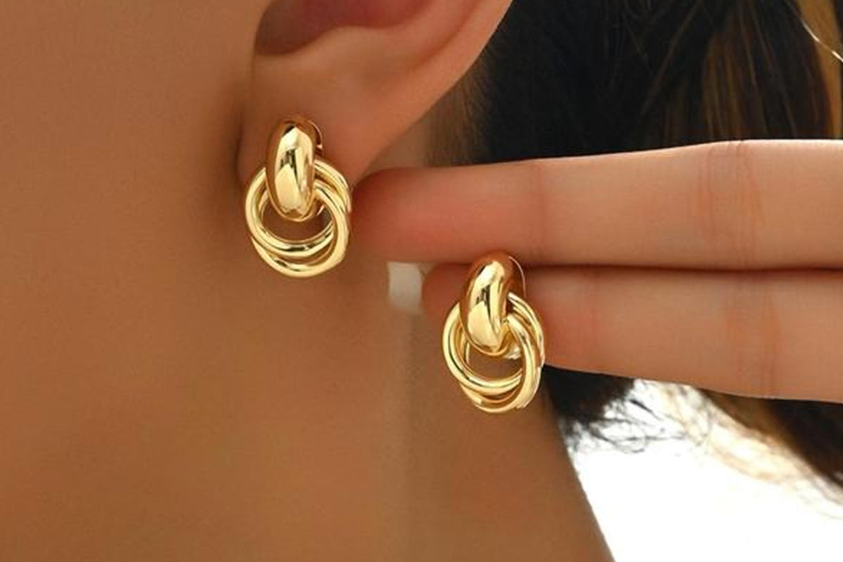 2 Pairs Women Geometric Dangle Drop Earrings Large Knot Design
