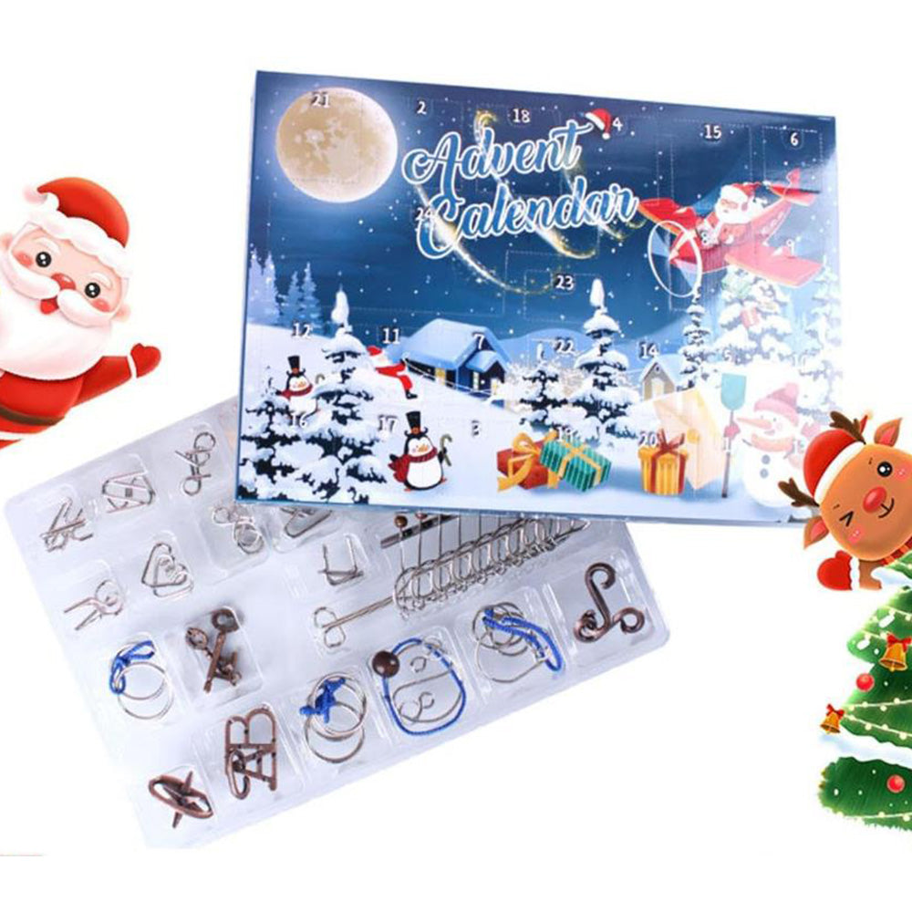 Christmas Calendar 24 Days of Wooden Brain Teaser Puzzles Toys Kit