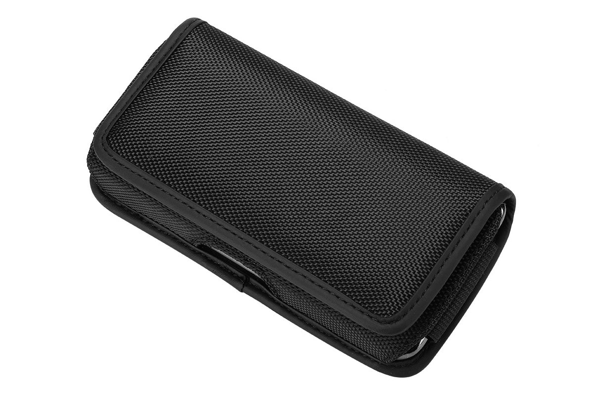 Universal Black Oxford Cloth Phone Waist Pouch with Belt Clip and Card Holder Compatible with Most Smartphones