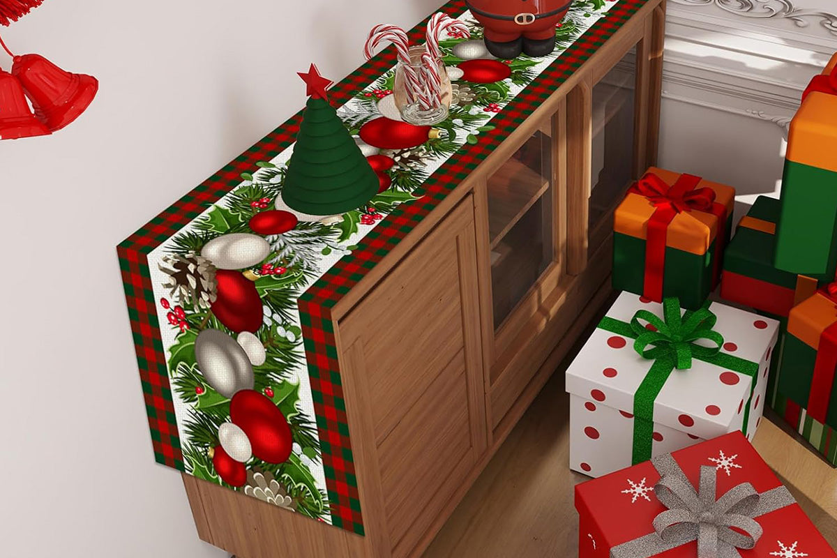 Linen Christmas Table Runner Long Farmhouse Holiday Home Kitchen Table Decorations