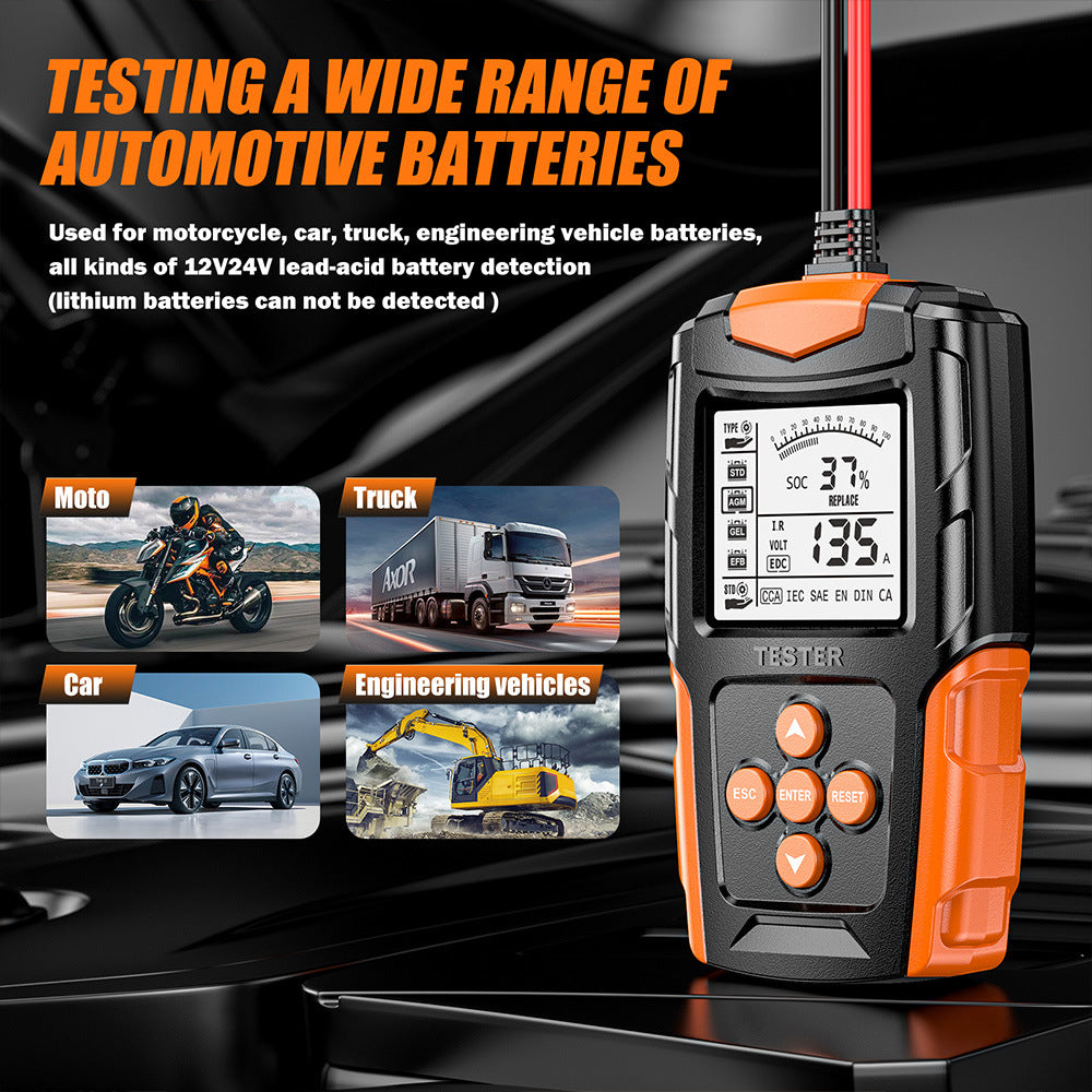 Car Battery Tester 12V 24V Gel AGM Wet Battery Analyzer Charging Diagnostic Test