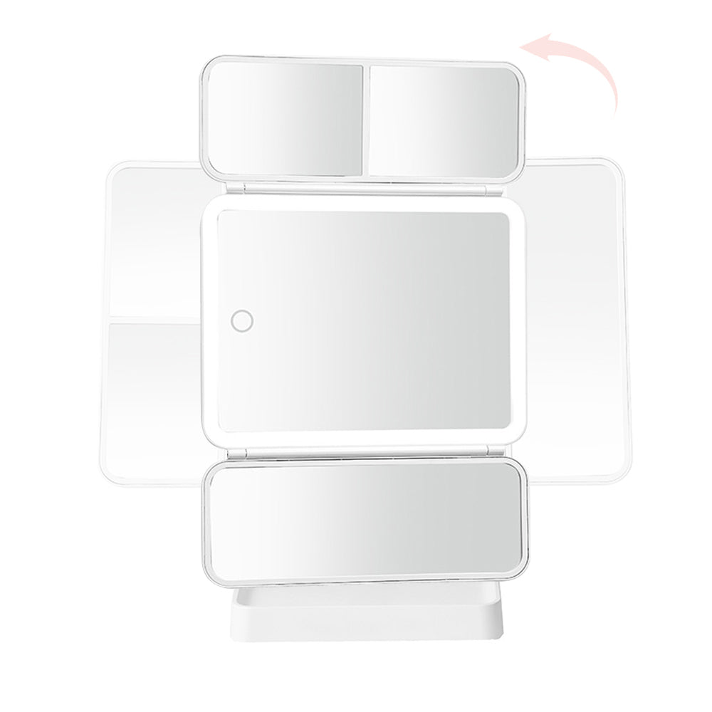 Tri-Fold Standing LED Makeup Mirror with 2X 3X Magnification