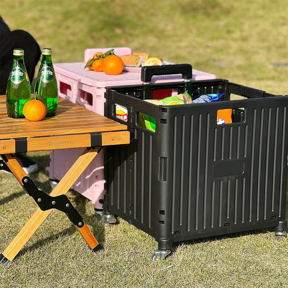 65L Foldable Utility Cart with Lid & 360 Degree Wheels Portable Rolling Crate-Black