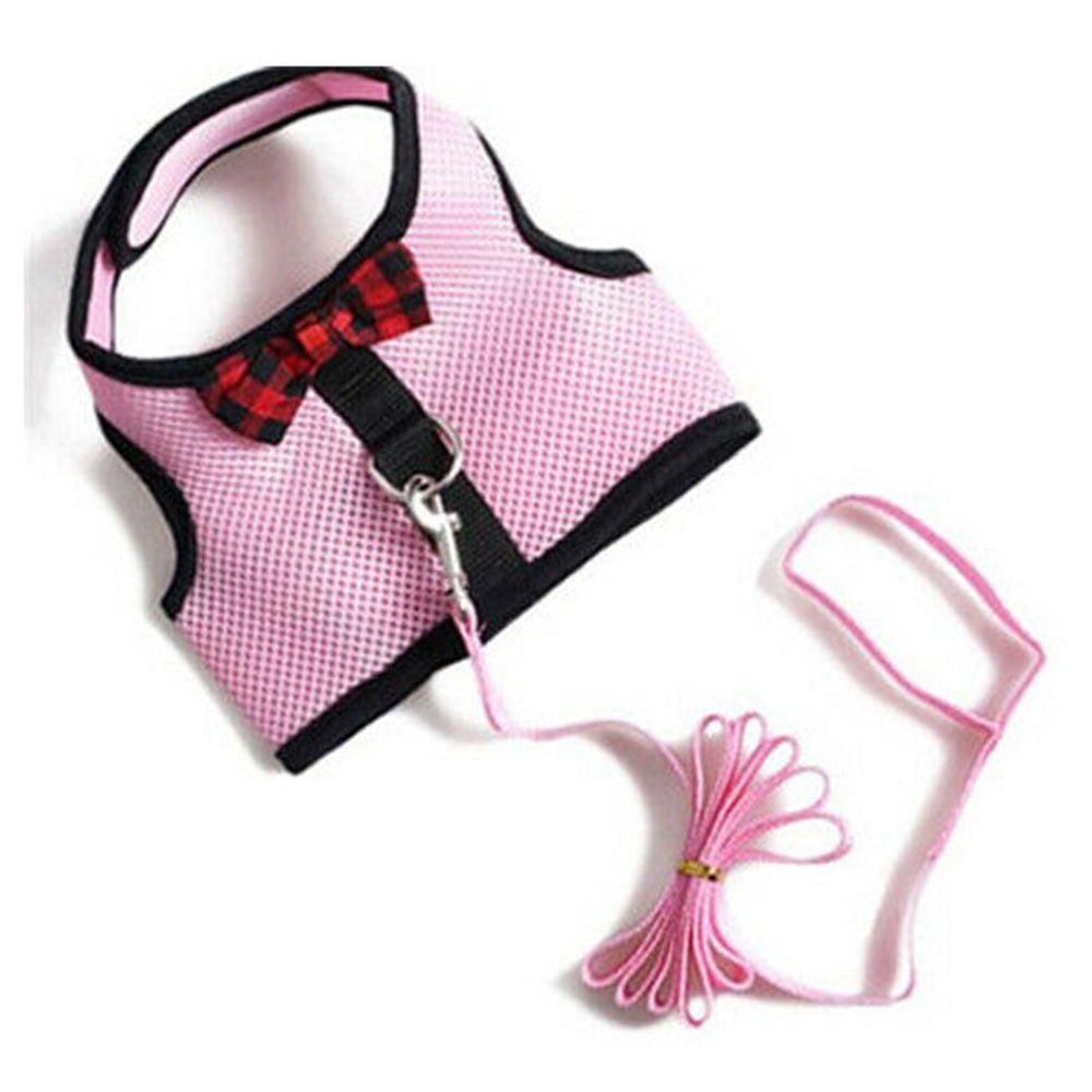 Rabbit Harness and Leash Set Adjustable Breathable Mesh Vest for Bunny Small Pets-Pink