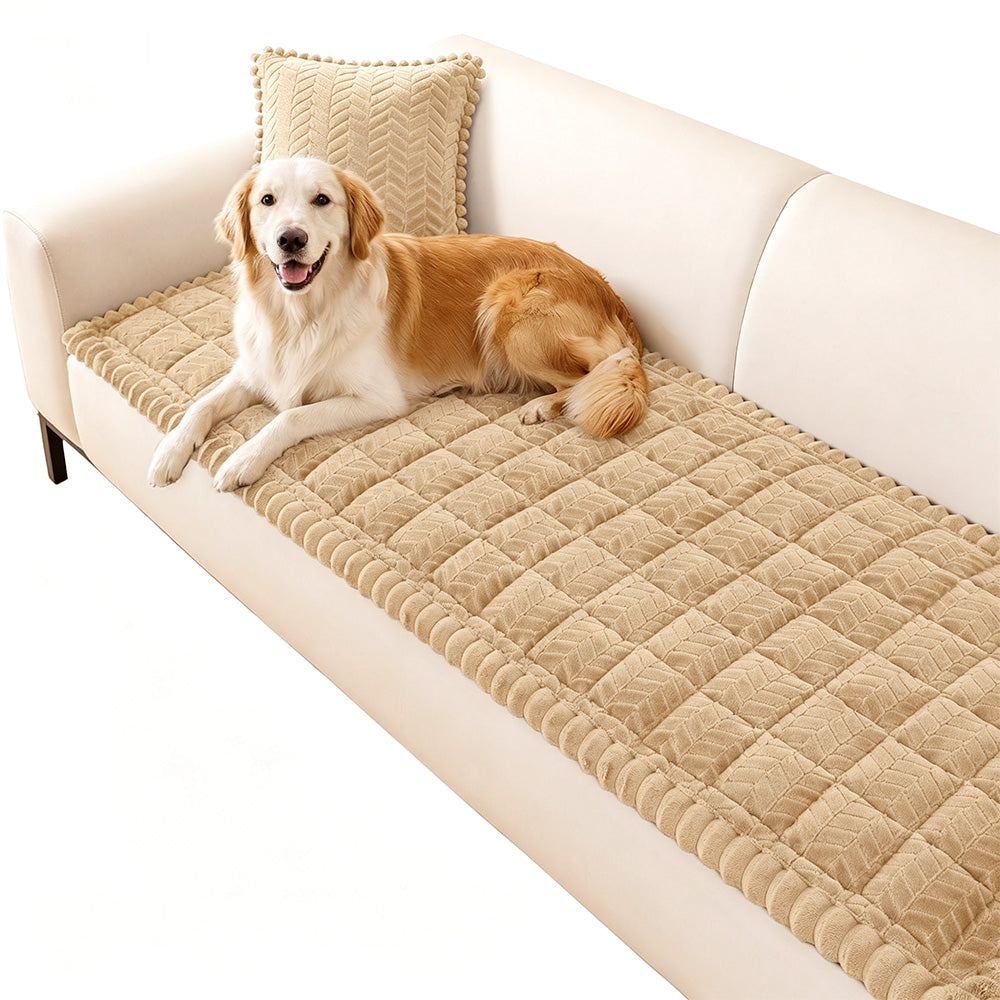 Thick Plush Pet Sofa Cover Non Slip Couch Protector Corduroy Mat-Khaki