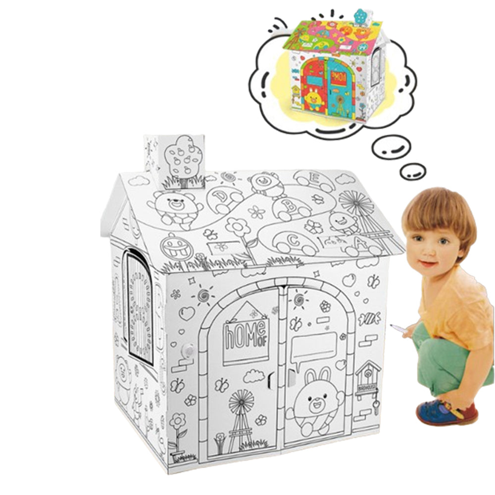 DIY Colorable Cardboard House with 6 Colored Pens-house