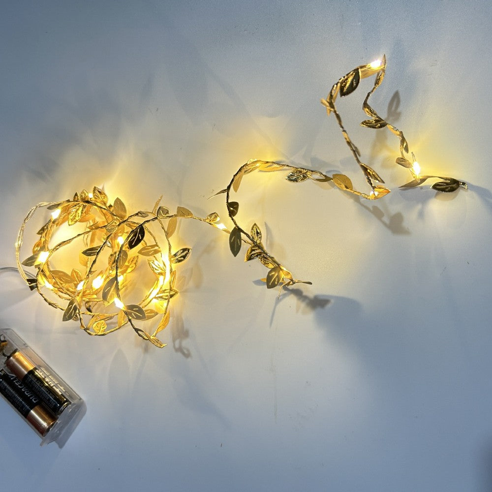 2M 20LEDs Golden Leaves String Lights for Home Xmas Wedding Decor