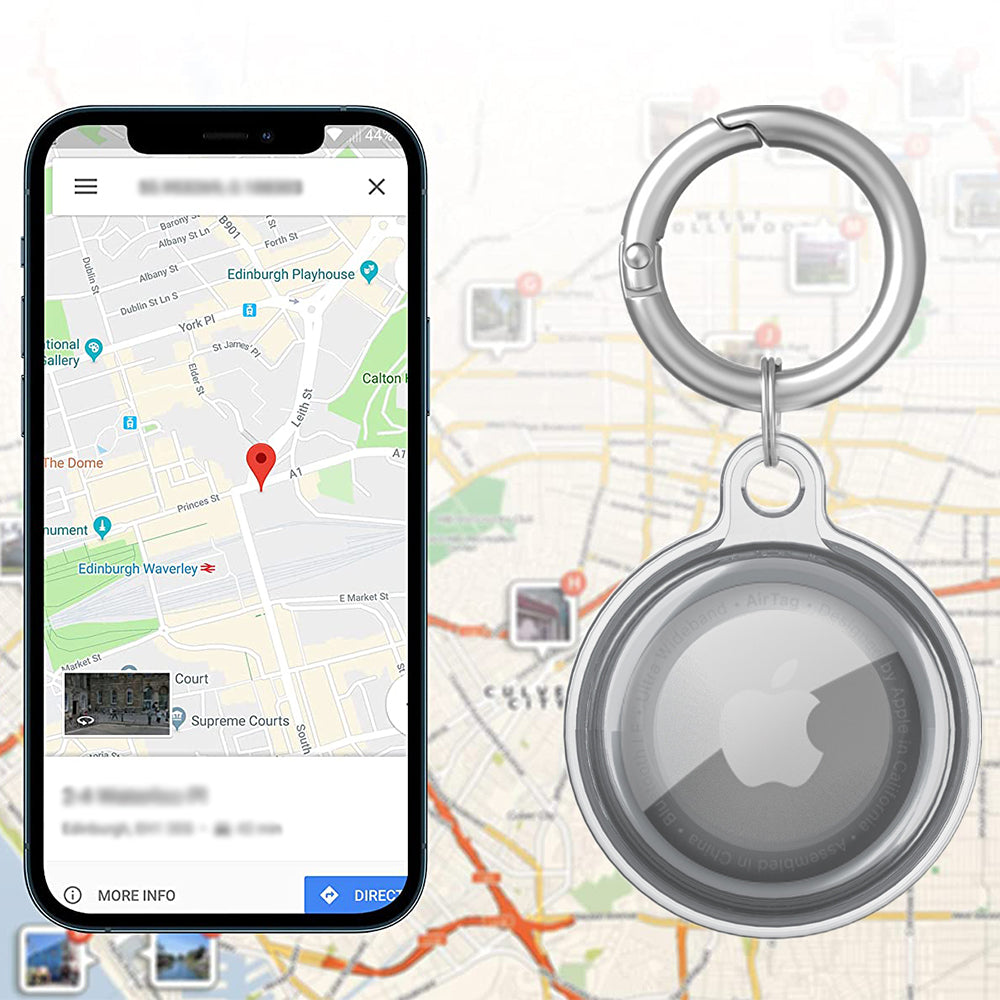 2Pcs For Apple AirTag Case Clear TPU Protective Cover with Key Ring Transparent