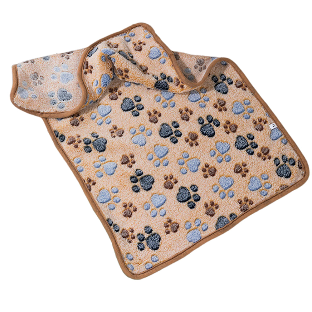 Pet Mat Paw Print Cat Dog Puppy Fleece Soft Pet Blanket Bed Cushion-Coffee