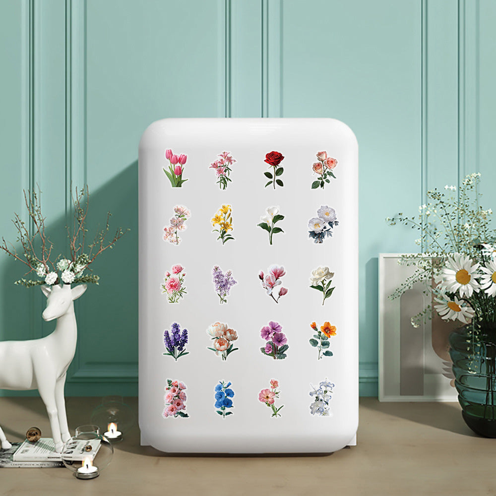 50 Pcs Floral Transparent PET Stickers DIY Decals for Phone Case Cup Laptop