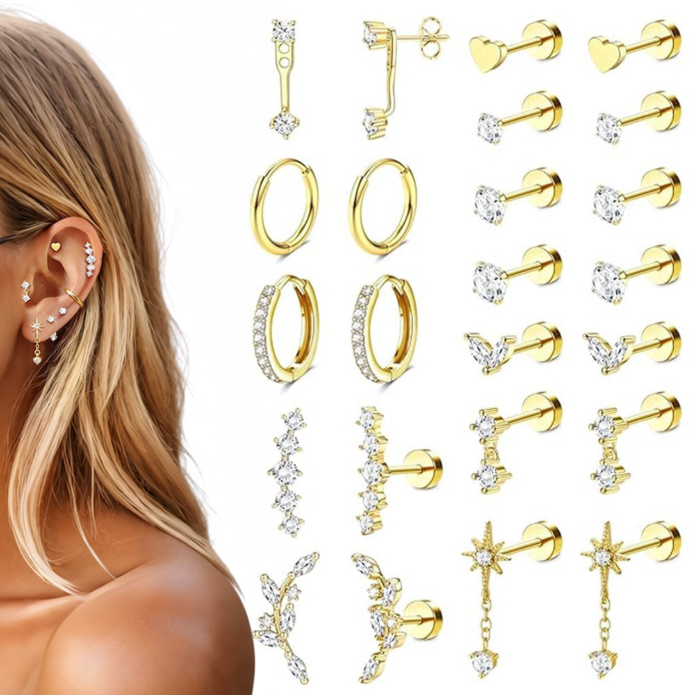 12 Pairs Women Earrings Studs and Hoops Set Fashion Cartilage Stackable Jewelry