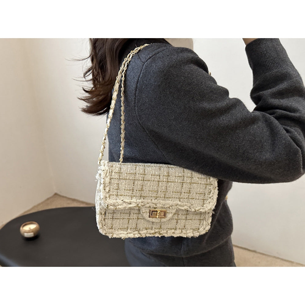 Tweed Chain Strap Crossbody Bag and Luxury Inspired Shoulder Purse for Women