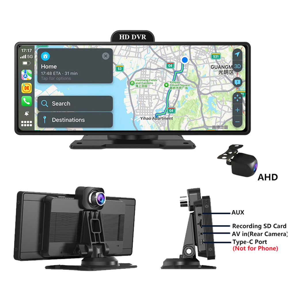 10.26 Inch 4K Portable Wireless Carplay Dual Car Recorder