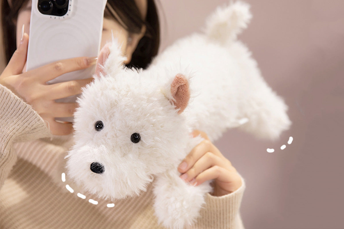 Stress Relief Realistic West Highland White Terrier Plush Toy Soft Cuddly Lying Stuffed Dog Animal