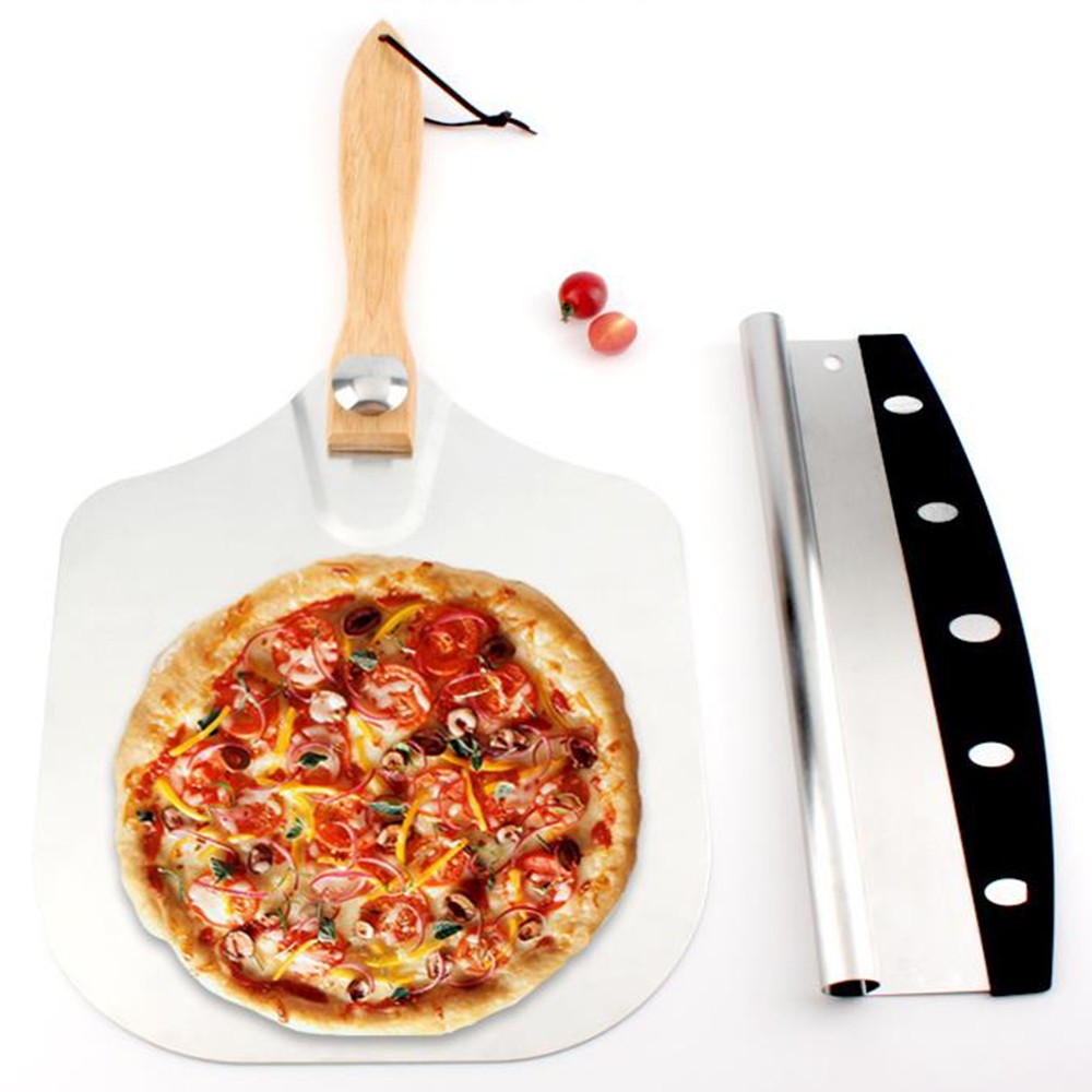 35.5x30.5CM Aluminum Pizza Spatula with Foldable Wooden Handle Pizza Peel Set