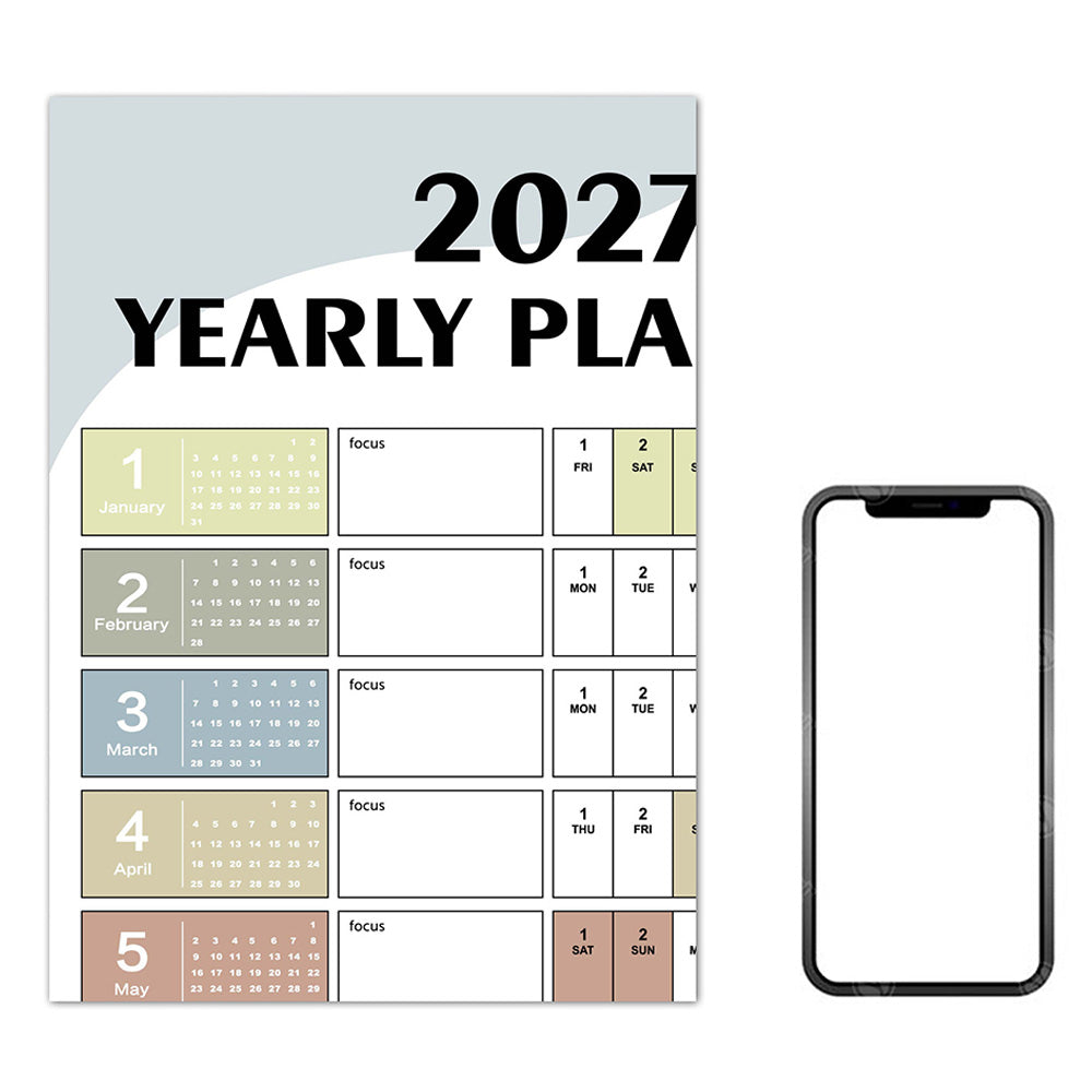 2027 Full Year Wall Calendar for Home Office and School Planning