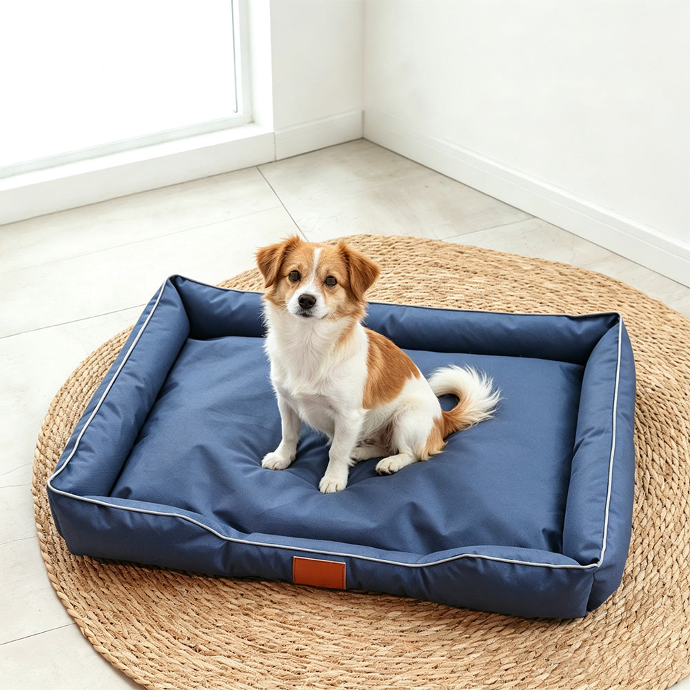 Square Raised Edge Oxford Fabric Sofa Pet Bed for Cats and Dogs-Navy
