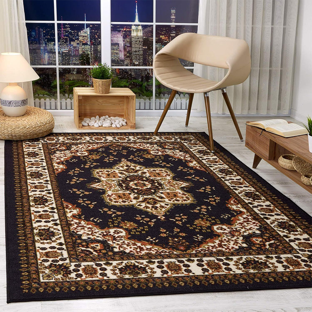 Large Floor Rug Crystal Velvet Vintage Boho Non-Slip Carpet for Bedroom Dining Room