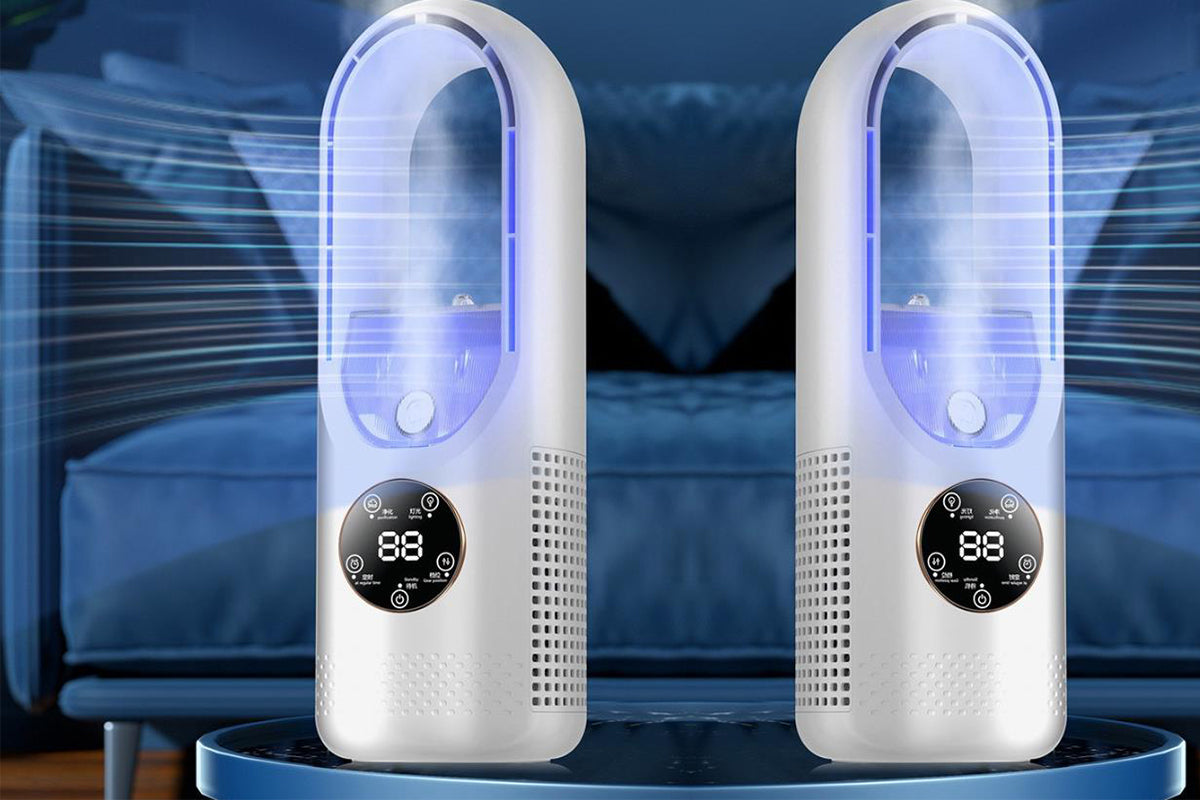 Desk Bladeless Fan with Humidifier USB-Powered Portable Air Conditioner Fan with LED Display