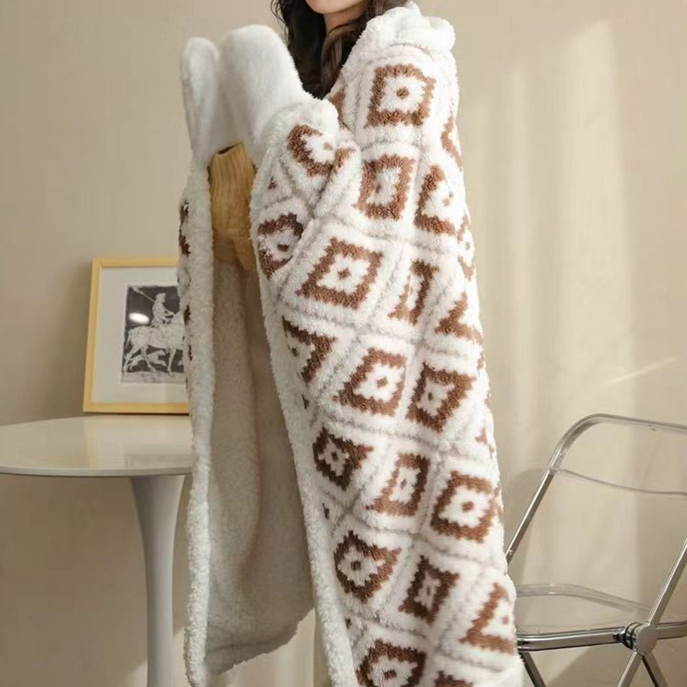 100cmx150cm Winter Jacquard Thickened Multi-Functional Blanket with Hood and Gloves