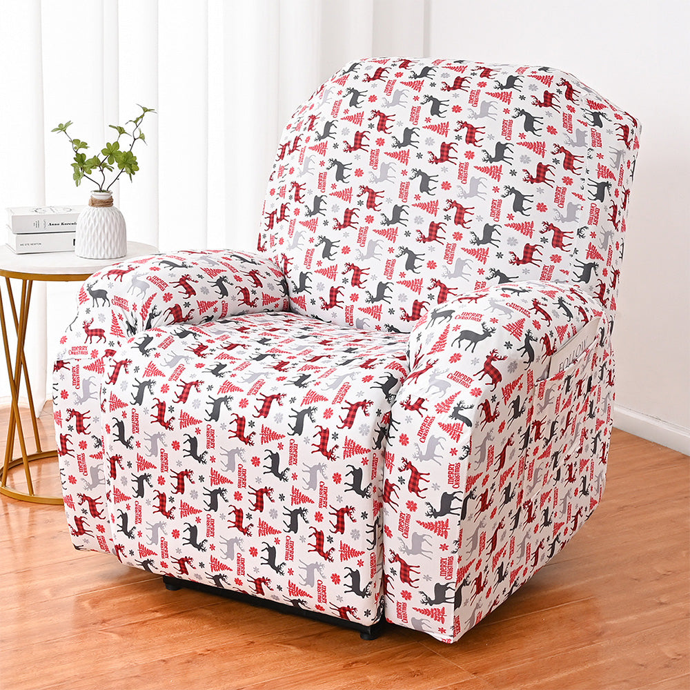 Christmas Recliner Chair Cover Sofa Slipcover with Side Pocket