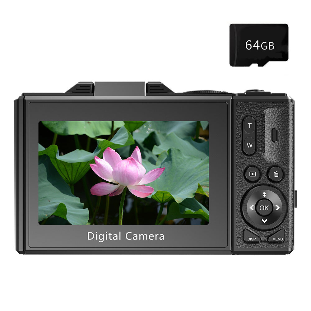 Digital Camera with 180 Degree Flip Screen WiFi Vlogging Camera with 64G TDF Card