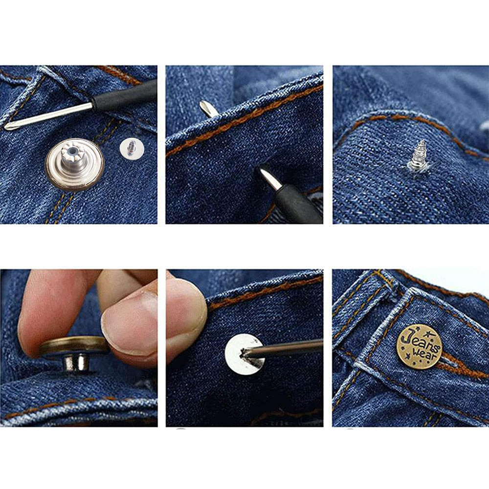 32 Pack Removable Screw Type No Sew Denim Jeans Buttons