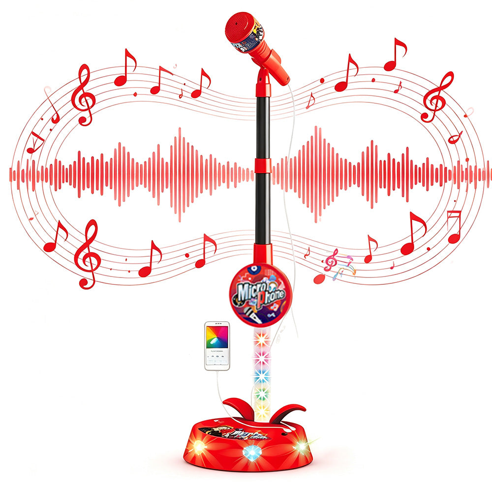 Adjustable Karaoke Microphone Toy with Stand and Flashing Lights for Youngsters