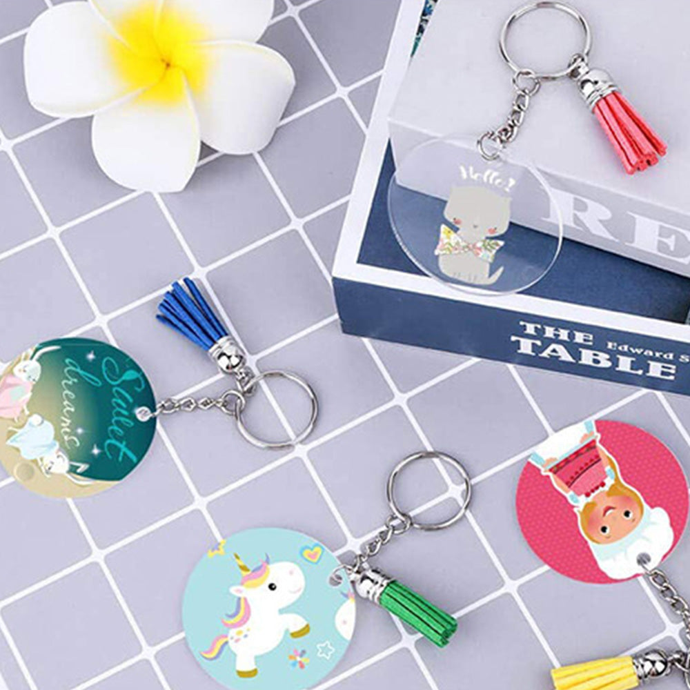 120 Piece Clear Acrylic Blank Keychain Pendant DIY Craft Set