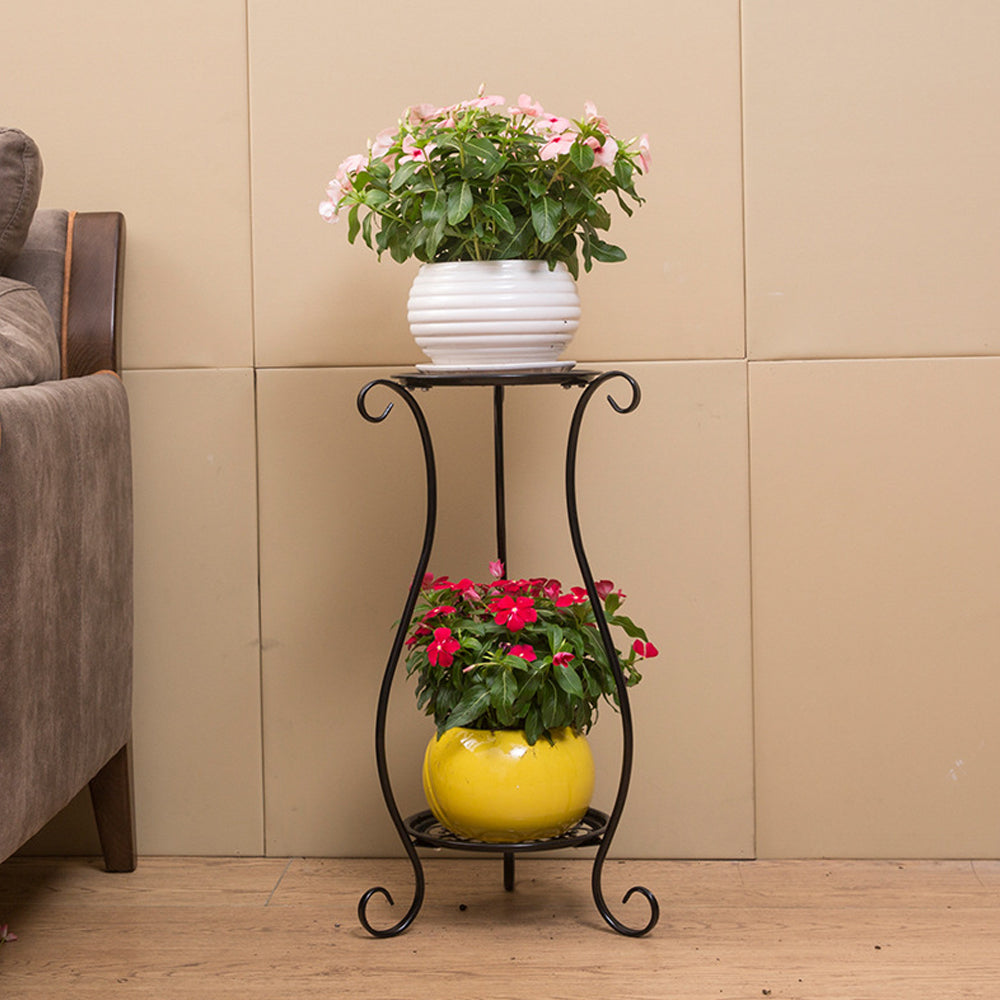 Double-layer Wrought Iron Flower Stand for Indoor and Outdoor