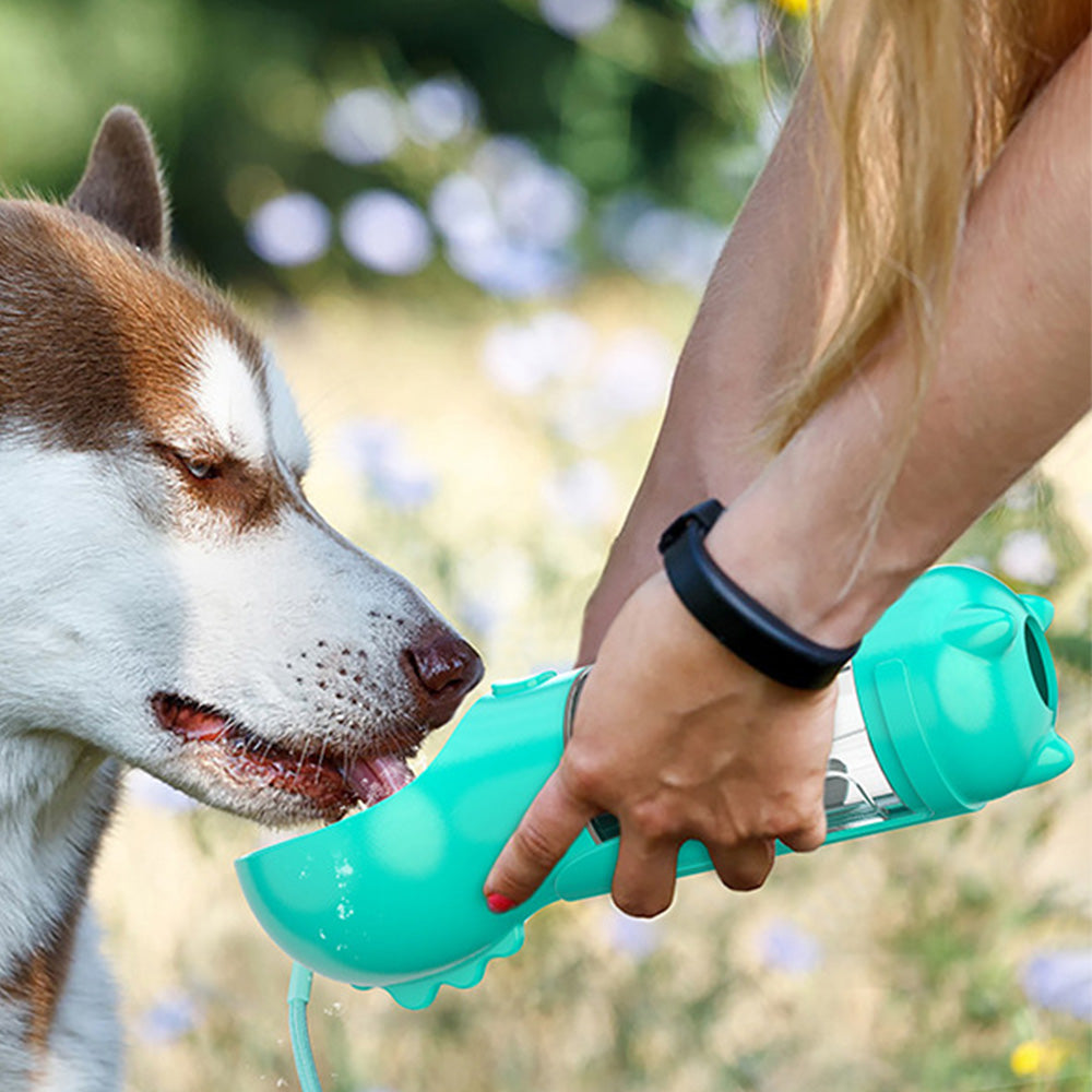 4 in 1 Pet Feeder Dog Cat Puppy Water Bottle Cup with Poop Bag Holder for Yorkie