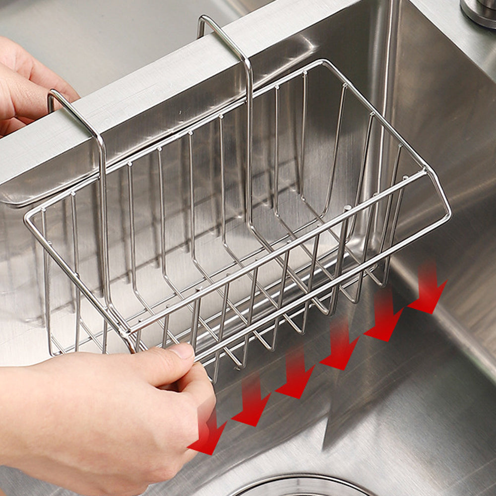 Stainless Steel Kitchen Sink Hanging Storage Basket Rack with Crossbar Rack