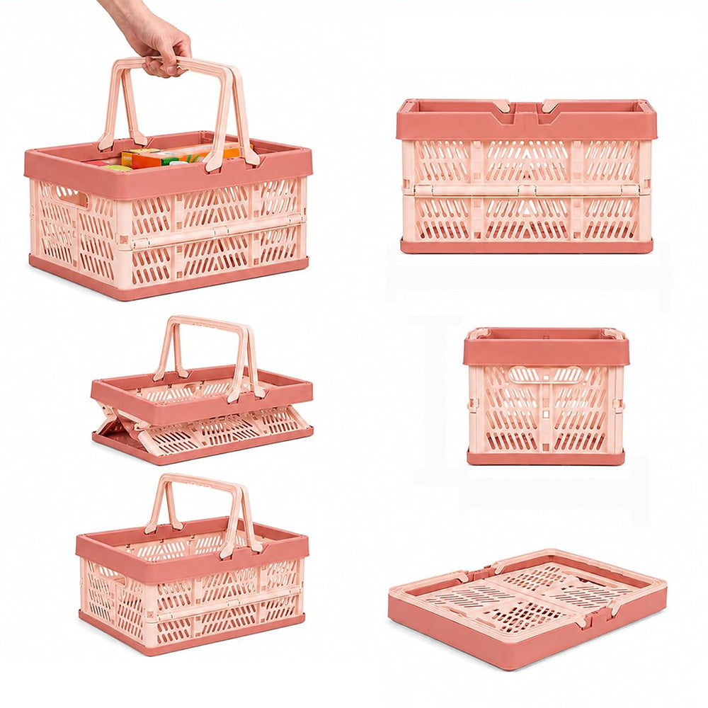 Portable Foldable Storage Basket for Camping Shopping and Home-Pink