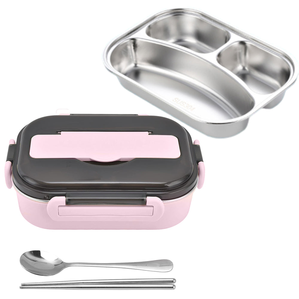 304 Stainless Steel Insulated Bento Lunch Box with 3-Compartments