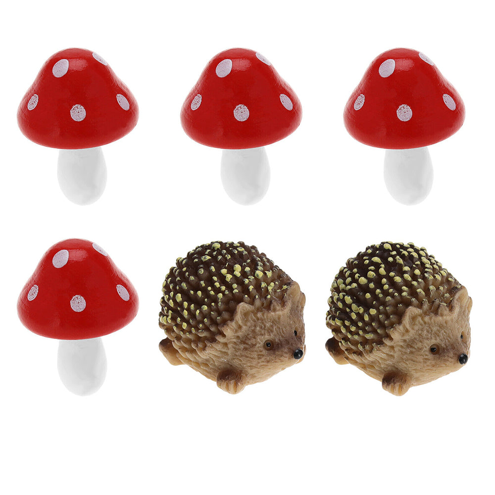 6Pcs Resin Mini Hedgehogs and Mushroom Fairy Garden Accessories Set