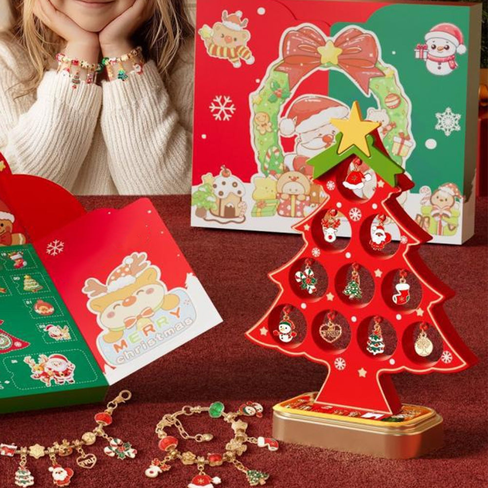 Christmas Advent Calendar Bracelet DIY Jewelry Blind Box Christmas Tree Gift Set for Girls