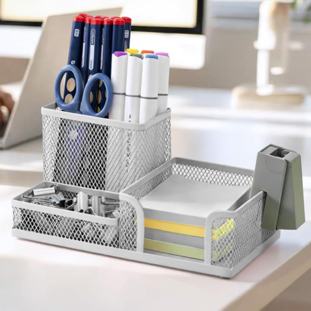 3 Compartment Mesh Pen Holder Desk Organizer Metal Office Supply Storage for Home School