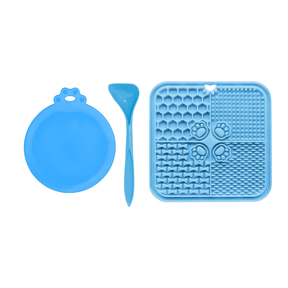 Silicone Dog Lick Mat with Spoon and Can Lid