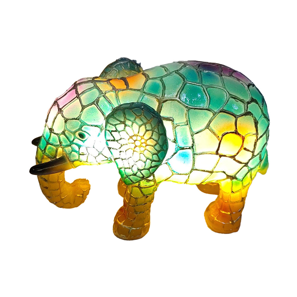 Stained Painting Glass-Like Animal Table Lamp Resin Night Light-Elephant