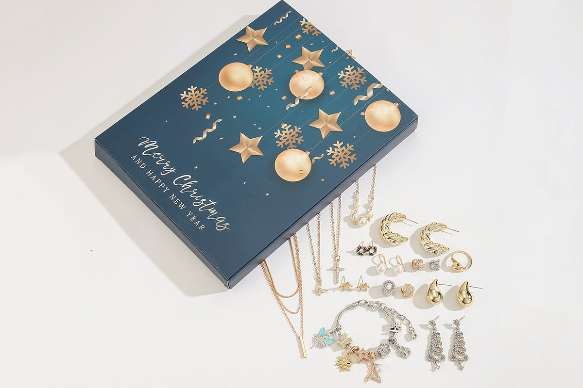 24PCS Christmas Jewelry Advent Calendar Bracelet Necklace Ring Earrings Set