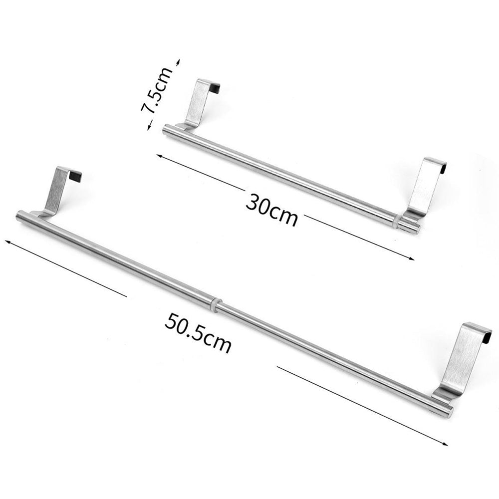 Stainless Steel Cabinet Door Towel Holder Adjustable No Drill Towel Bar for Kitchen Bathroom-Silver