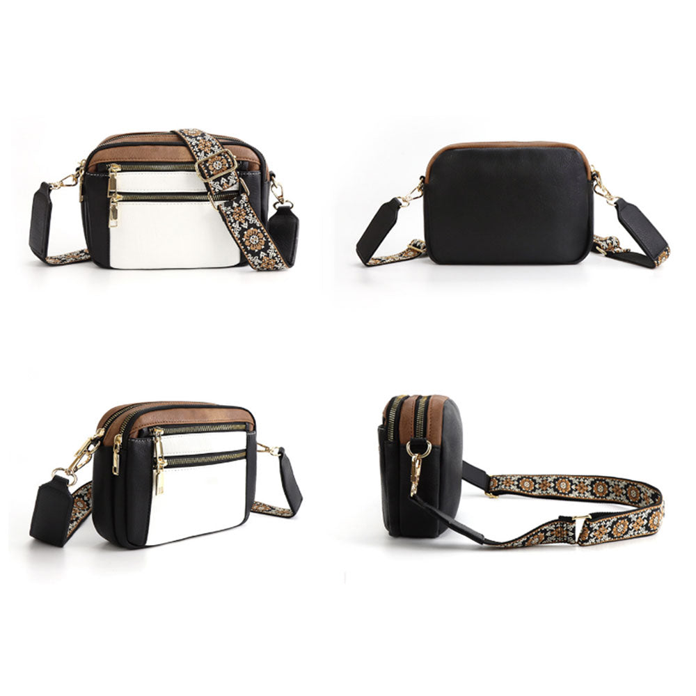 Small PU Crossbody Bag for Women Color-Block Shoulder Bag