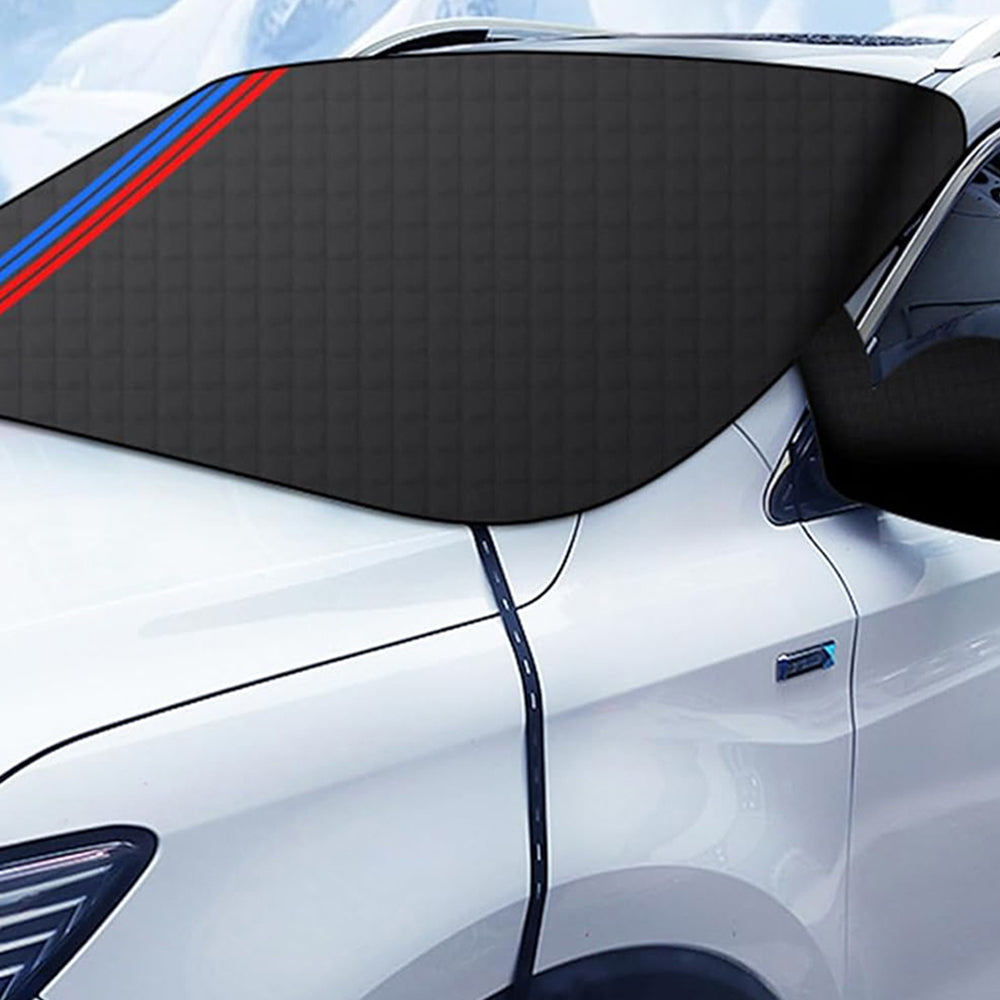 Car Windshield Snow Cover Protector with Reflection Strips-Double Layer Black