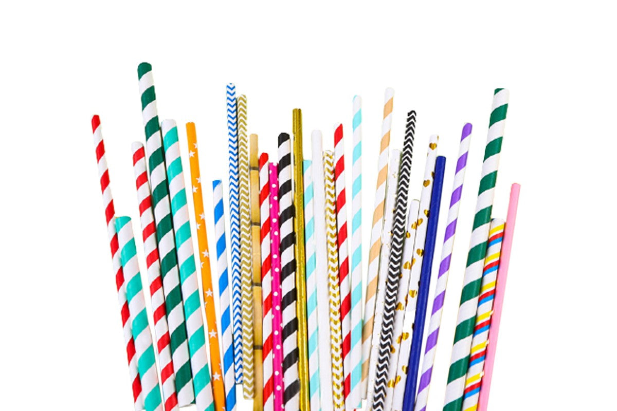 200 Pieces of Biodegradable Disposable Drinking Straws with Colourful Pattern