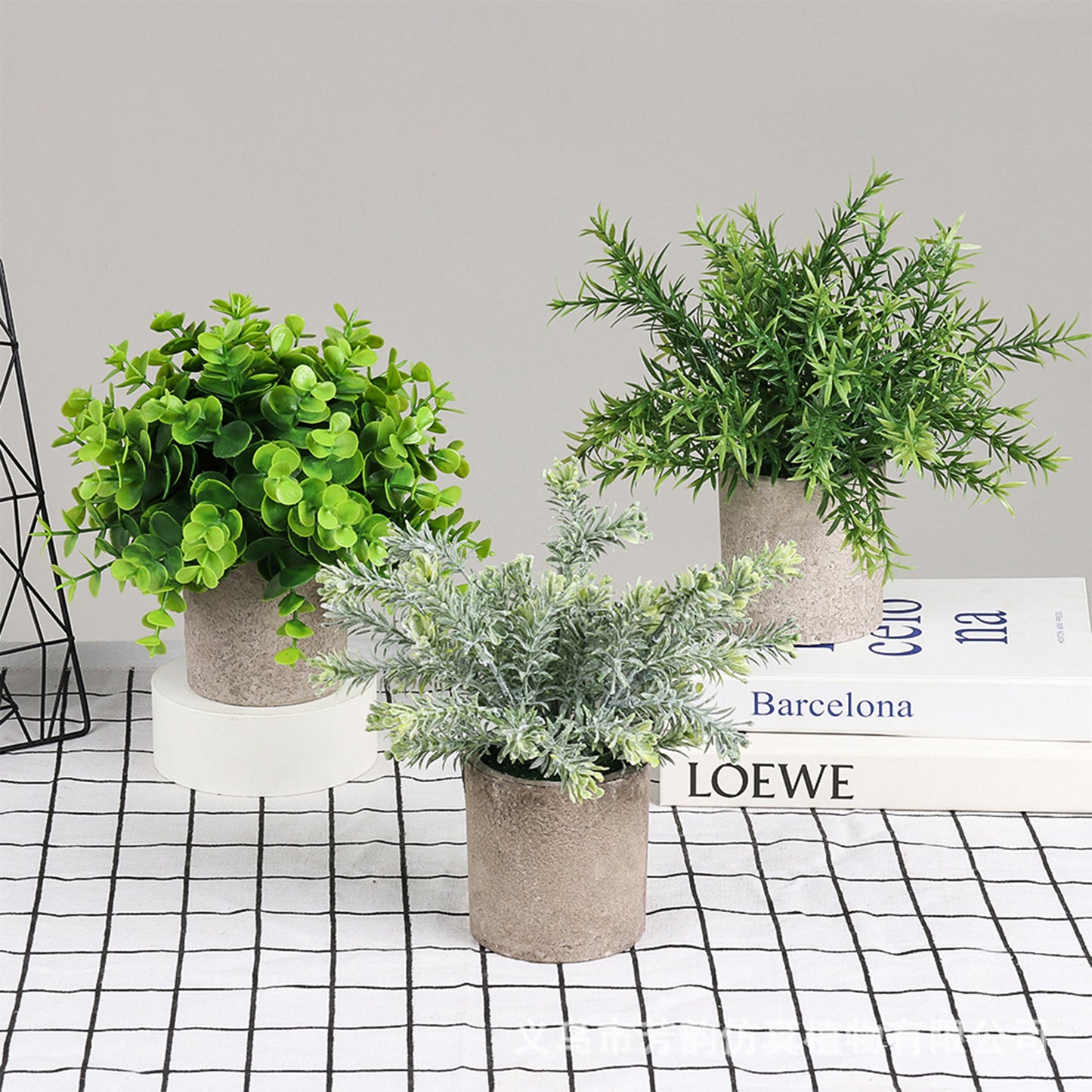3Pcs Mini Potted Artificial Plastic Green Plants